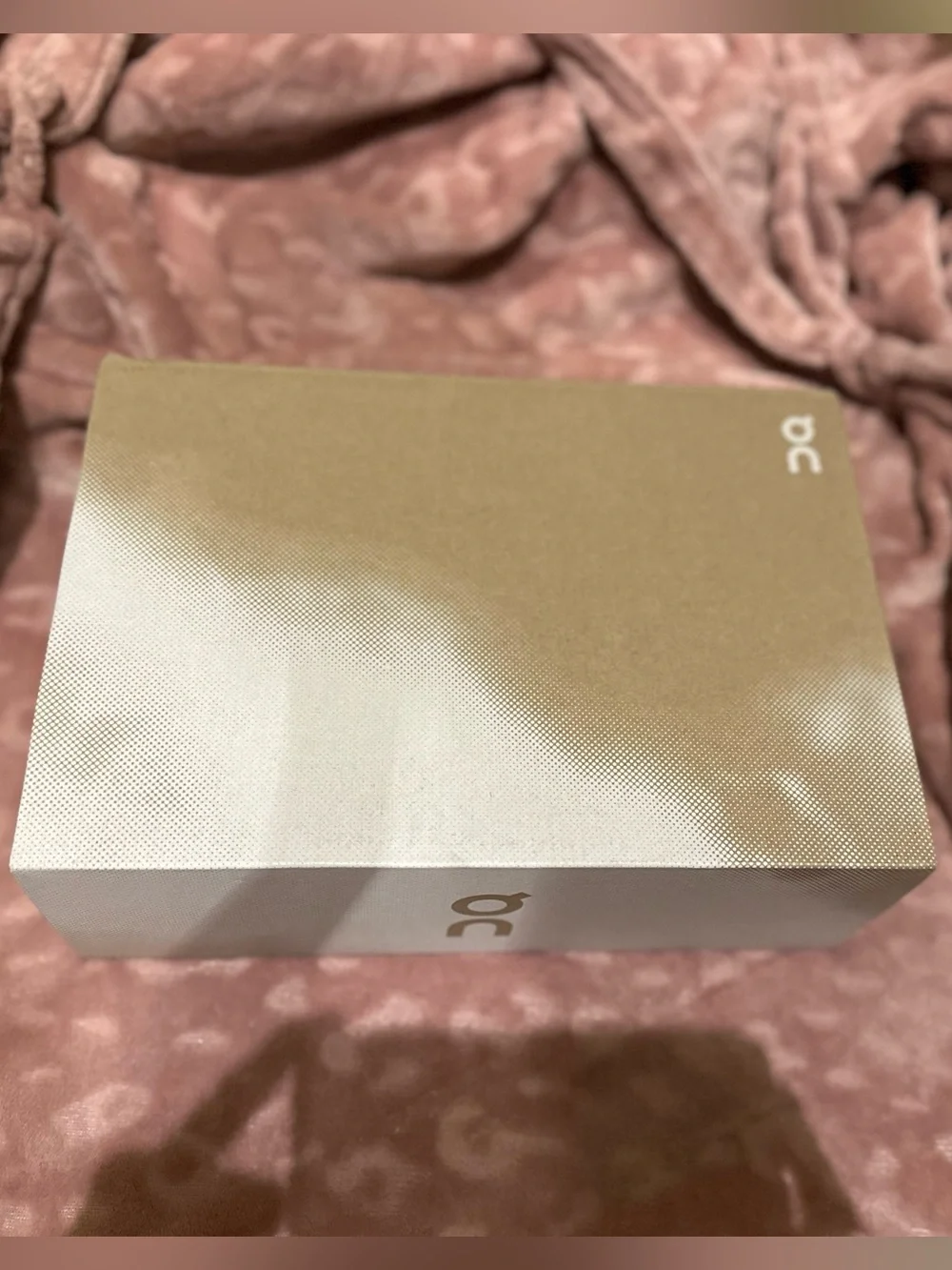 On Running Shoe Box in Beige with Gold Logo